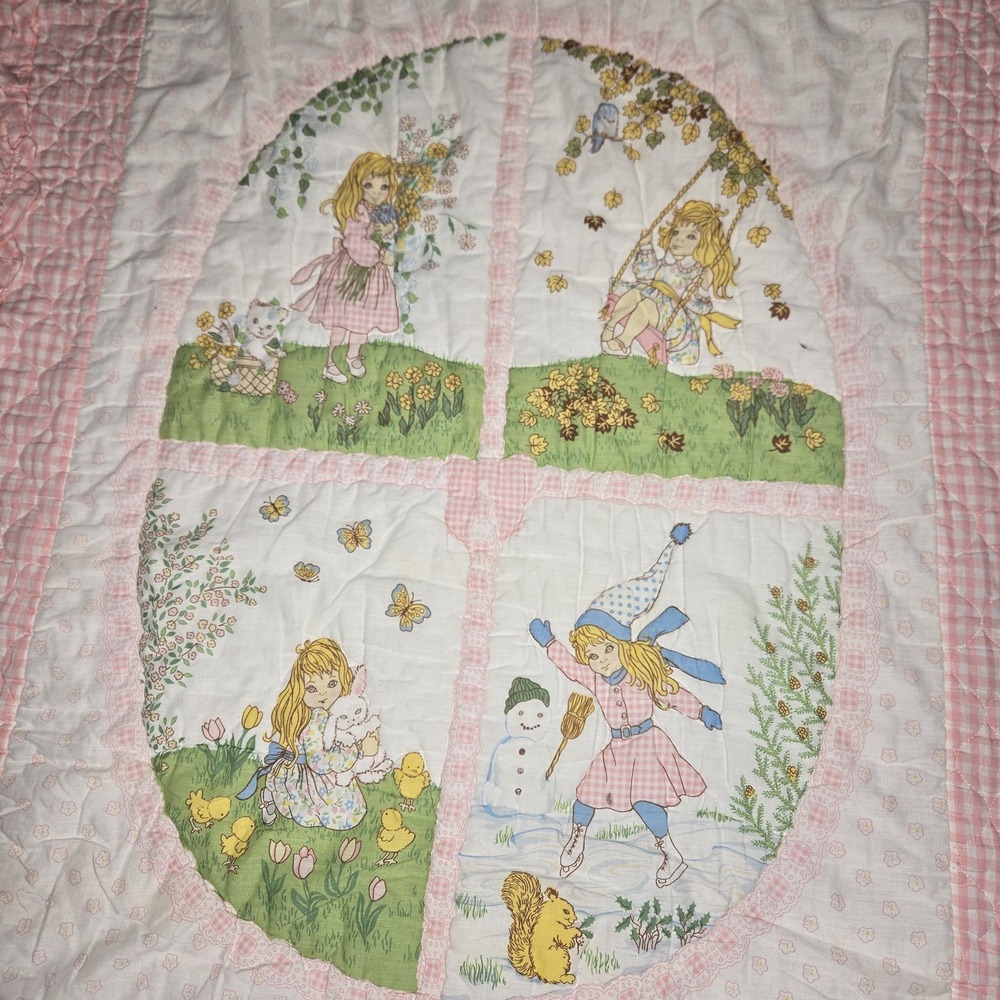 VTG 1960s–1970s JCPenney Pink Gingham Storybook Girl Twin Bedding Set 3 PC RARE
